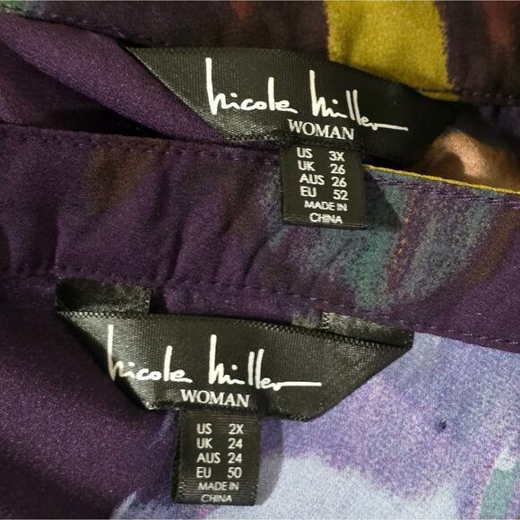 NICOLE MILLER Floral Print Women's Top Purple Watercolor Abstract Plus Size 2X 3 - Picture 9 of 11